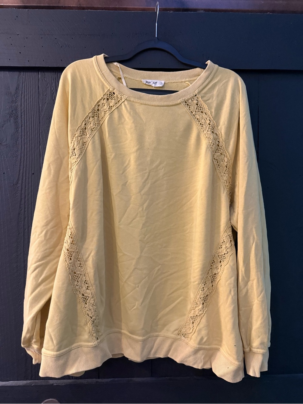 Women’s Lace-Trim Pullover Sweatshirt - Mustard